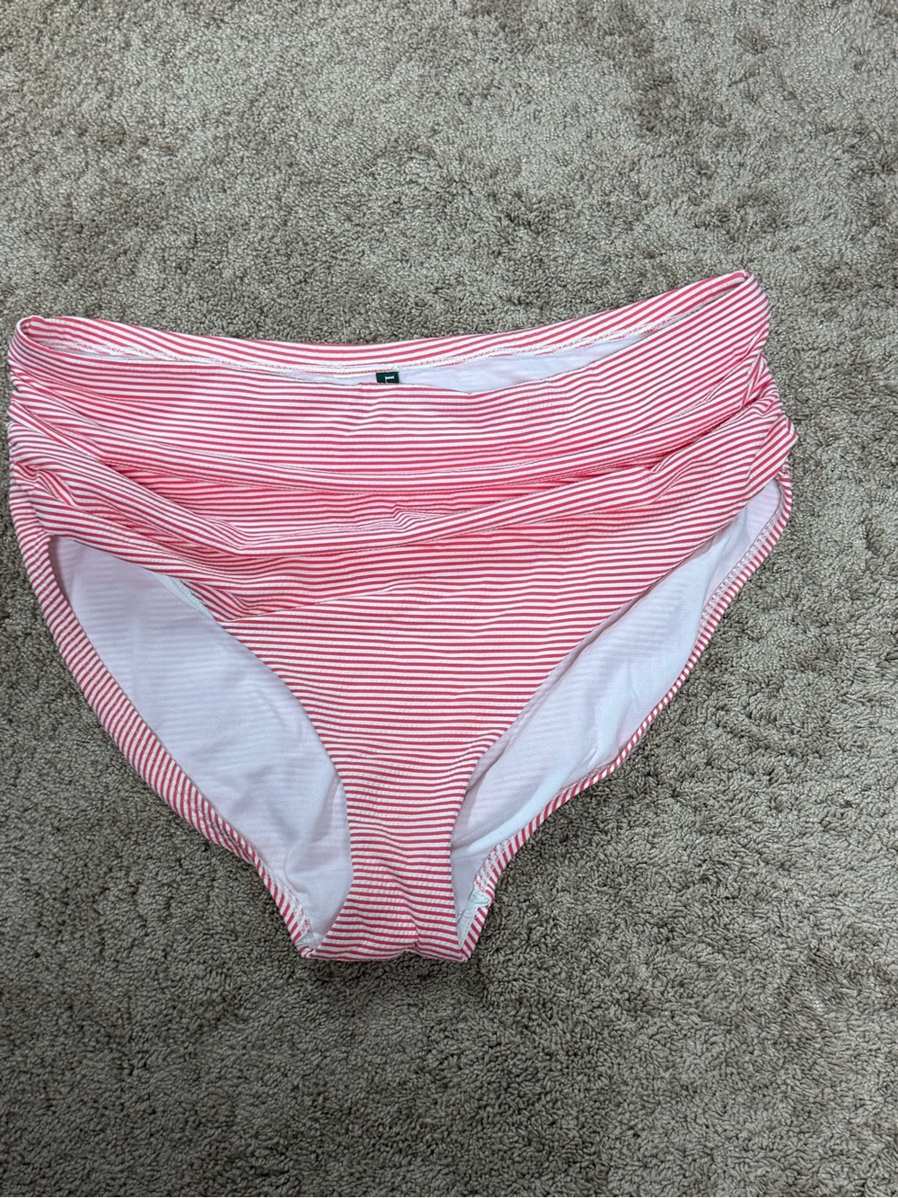Lauren Ralph Lauren Coral Pink & White Striped Fold-Over High Waist Swim Bottoms